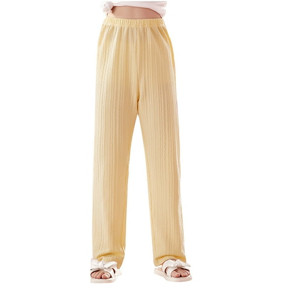 Odeerbi 3-14 Años Niños Niñas Pantalones Pijama Verano Algodón Pantalones Ropa de Dormir Transpirable Color Sólido Elástico Casual Deportes Pantalones