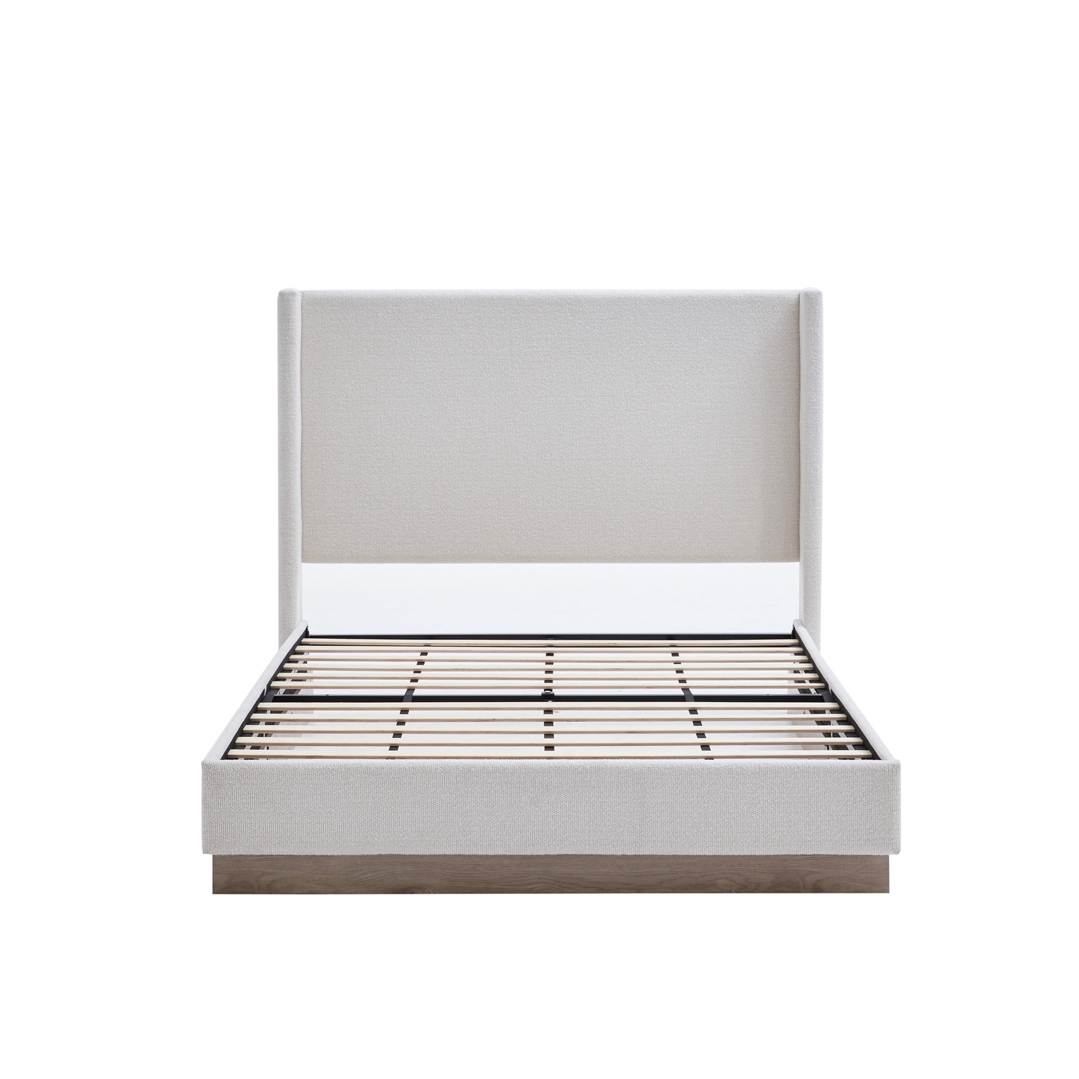 Noble House Hosford Full Boucle Upholstered Wingback Bed, Wood Base Platform Bed with Headboard, Cream White