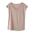 thumbnail image 2 of Wyongtao Women's Tops Dressy Casual Shirts V-neck Cap Sleeve Tops Basic Solid Summer T Shirt,Beige M, 2 of 4