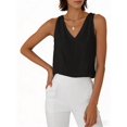 thumbnail image 3 of Women'S Crop Tank Tops Spring Summer Sleeveless V Neck Cropped Casual Beach Tops Shirts Black L, 3 of 7