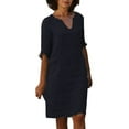 thumbnail image 1 of XDZJLR Robes pour Femmes et Lin Manches Courtes Vacances Semi Col en V Mini Jupe Couleur Unie, 1 of 6
