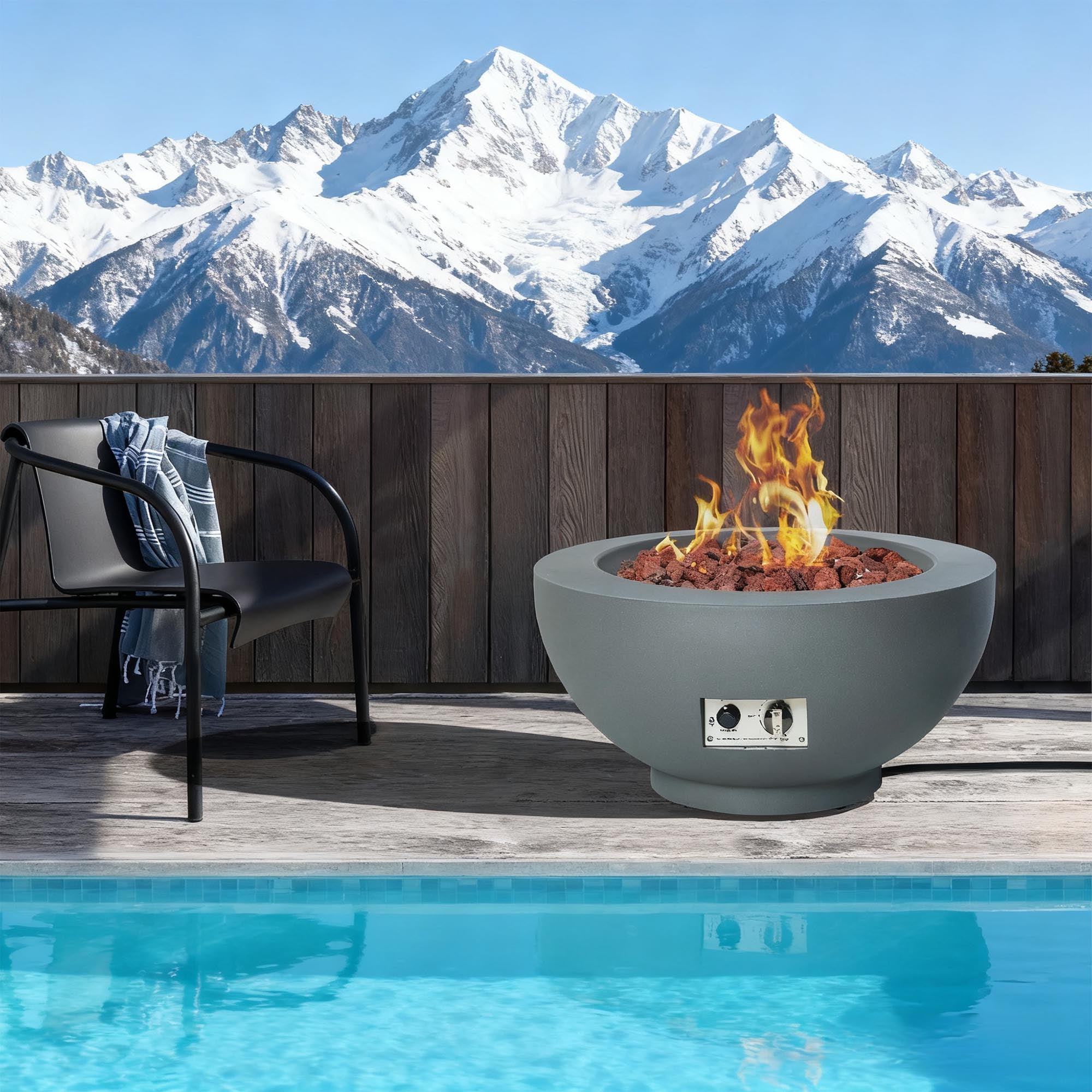 BAIDE HOME 28-inch Propane Fire Pit Table, 58,000 BTU Fire Bowl with Lid, Lava rocks, Cover, pre-attached 10 ft hose, Outdoor Patio Backyard Gas Table