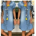 thumbnail image 5 of One opening Women Short Sleeve Dress Lapel Single-breasted Solid Denim Sundress, 5 of 6