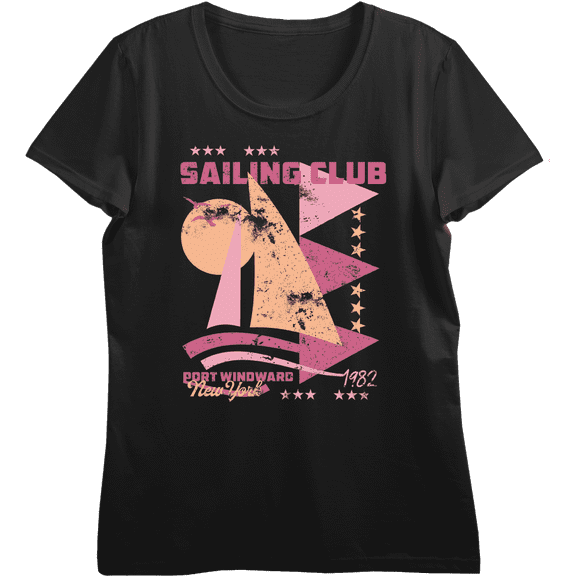 Sailing Club Vintage-Inspired Adult Black Crew Neck Short Sleeve Tee-Medium