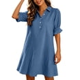 thumbnail image 2 of ClodeEU Women's Collared V Neck Half Sleeve Swing Mini Dress, Casual Loose A-Line Shirt Dress Navy,Women's Plus S, 2 of 8