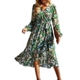 thumbnail image 1 of Vestido PRETTYGARDEN Floral Boho Maxi Cruzado de Manga Larga XL, 1 of 5