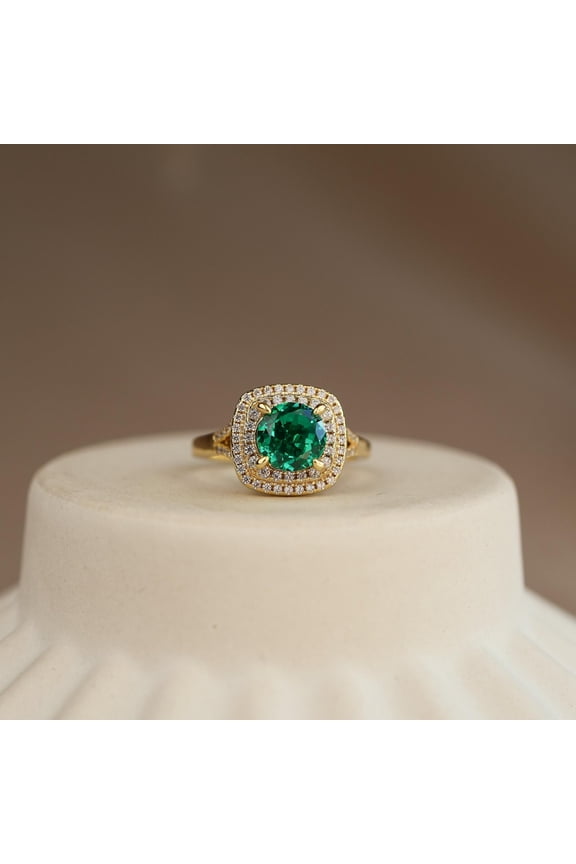 Genuine Emerald Ring 14k Gold Vermeil, Real Lab Emerald Ring, Anniversary Promise Ring, Birthday gift for her