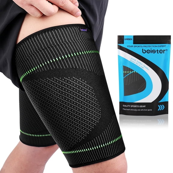 beister Thigh Brace (1 Pair), Anti Slip Thigh Brace for Men & Women, Protective,20-30mmHg,Black
