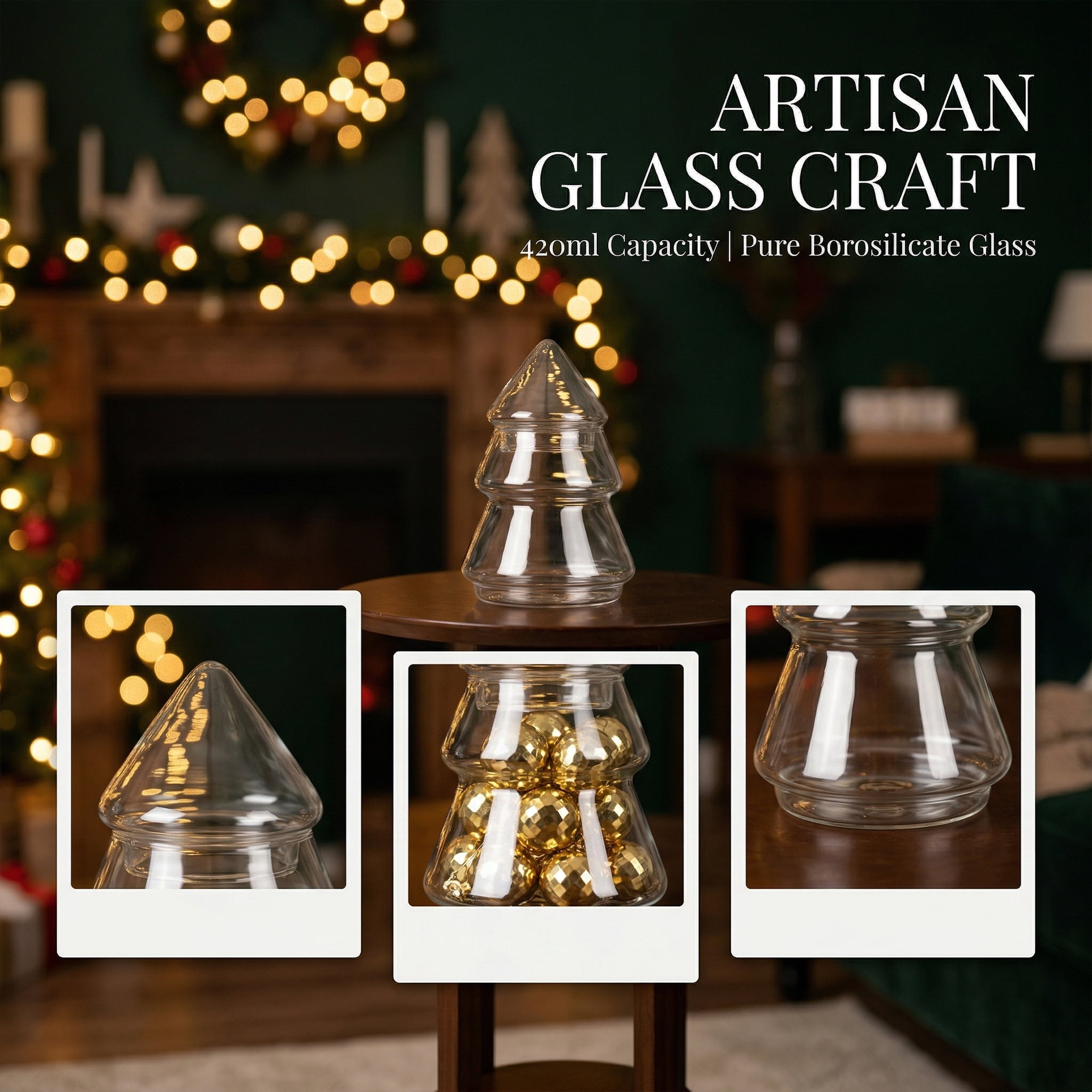 Unique Bargains Christmas Tree Glass Storage Jar With Lid Clear 3.3" x 3.3" x 5.7"