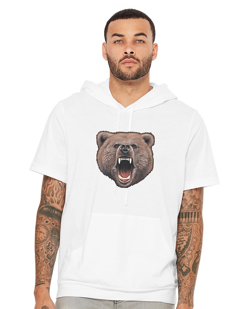 Men's Biting Bear C7 White Short Sleeve Hoodie T-Shirt Medium White 