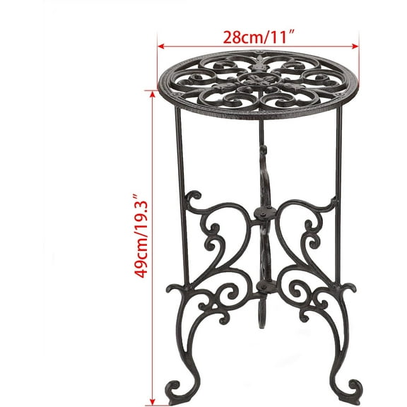 Heavy Duty Cast Iron Plant Stand Indoor Outdoor Vintage Wrought Iron Round Flower Pot Holder Stand, 19.3" Tall Decorative Large Potted Plant Stand for Home Garden , Retro-Brown