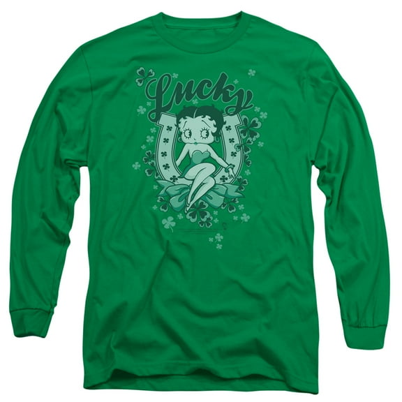 Betty Boop Lucky Boop Long Sleeve T-Shirt Adult 18/1 Kelly Green
