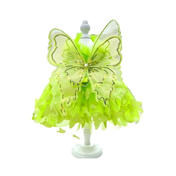 GASTROPOD Dog Dress Cat Tulle Dress with Sequin Butterfly Wings Girl Puppy Dress Pet Fairy Costume for Small Dogs Cats