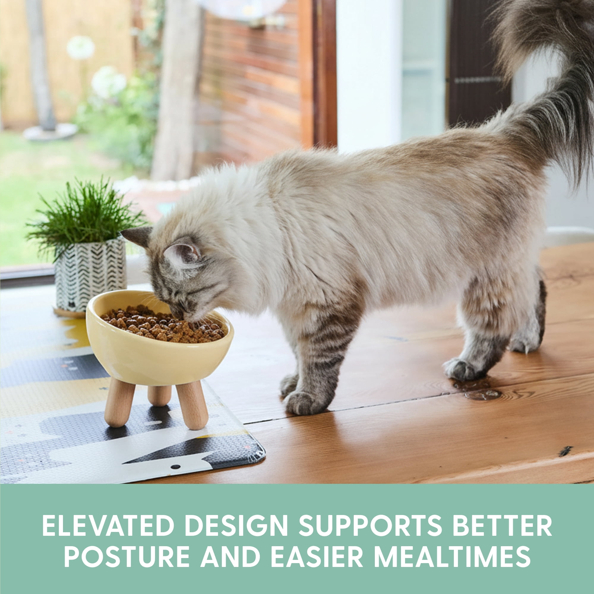 The Cat Ladies Tilted Ceramic Cat Bowl - Elevated Food Bowls Ceramic Pet Bowl - Raised Ceramics Bowls - Elevated & Tilted Design for Comfortable Eating - Yellow-