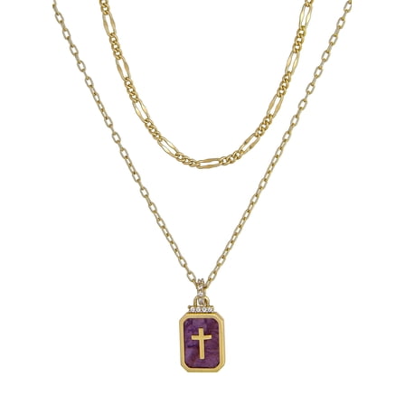 Believe by Brilliance 14KT Gold Flash Plated Double Necklace Set with Genuine Stone Adult