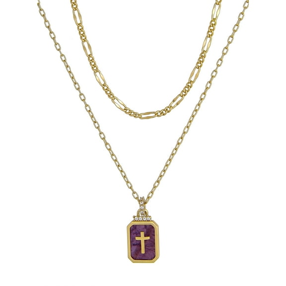 Believe by Brilliance 14KT Gold Flash Plated Double Necklace Set with Genuine Stone Adult