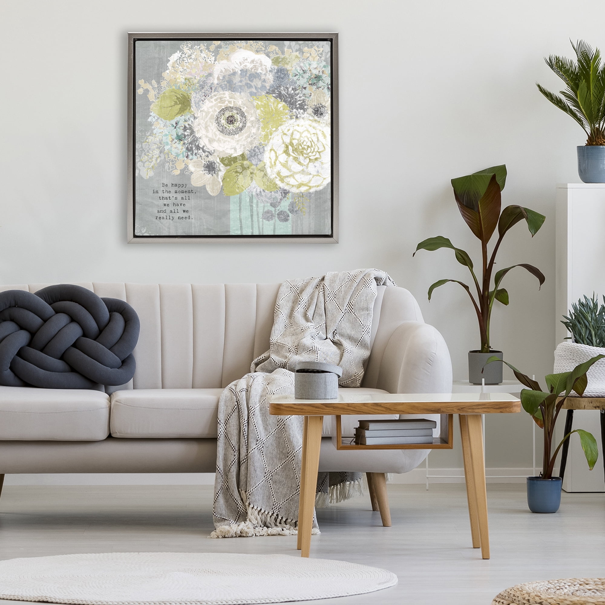 Stupell Industries Happy In The Moment Gray Framed Floater Canvas Wall Art, design by Suzanne Nicoll