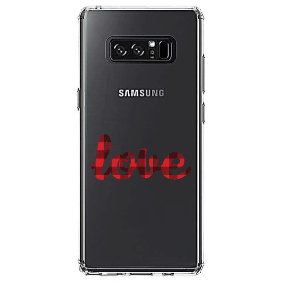 DistinctInk Clear Shockproof Hybrid Case for Samsung Galaxy Note 8 - TPU Bumper Acrylic Back Tempered Glass Screen Protector - Buffalo Love - Red Black Plaid