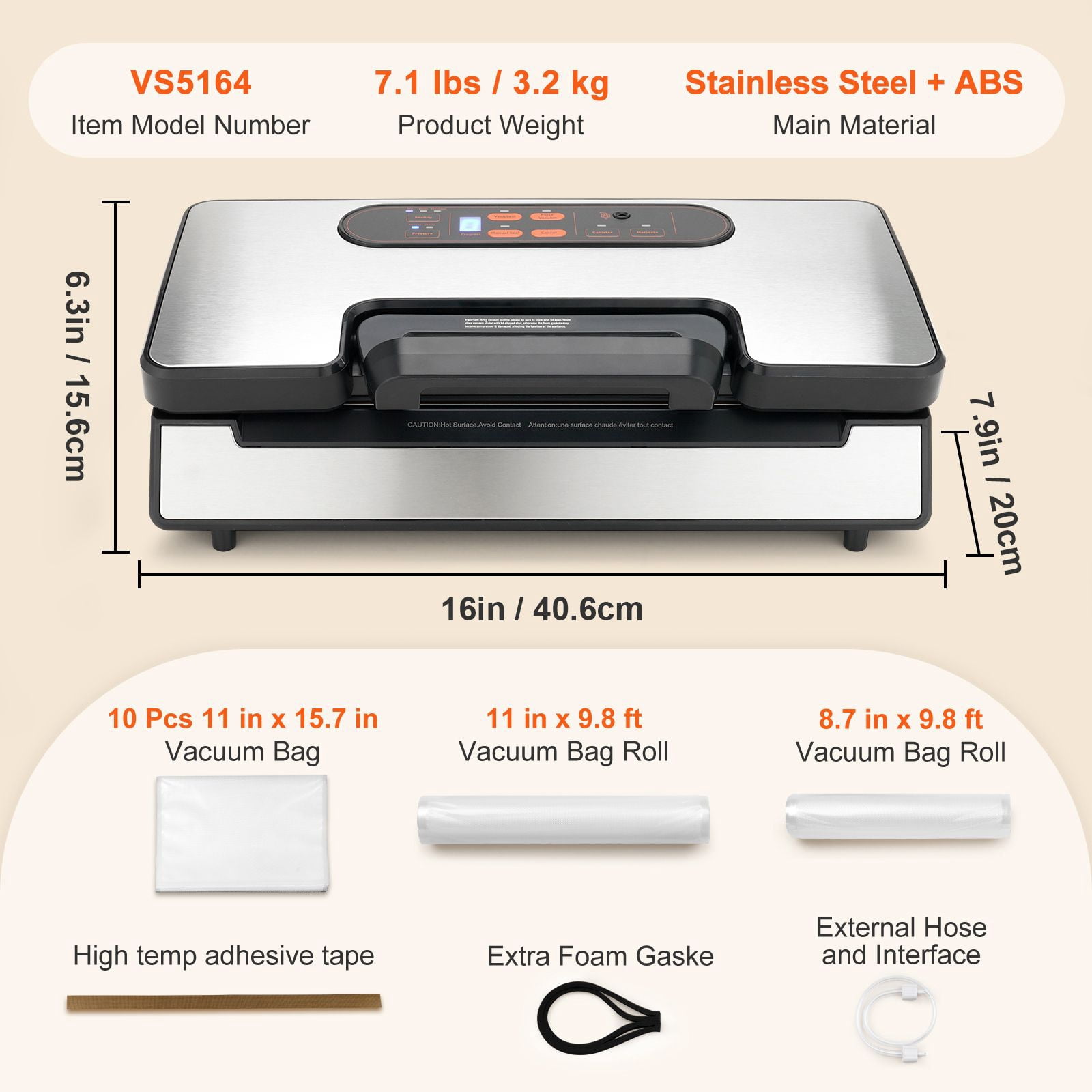 Vacuum Sealer Machine, 90Kpa 130W Powerful Dual Pump and Dual Sealing, Dry and Moist Food Storage, Automatic and Manual Air Sealing System with Built-in Cutter, with Seal Bag and External Hose