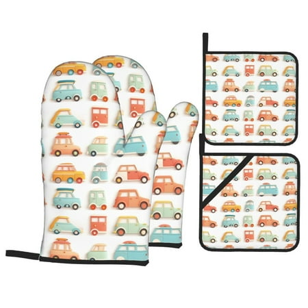 

Oven Mitts and Pot Holders 4 Piece cute cartoon SUV RV High Heat Slip Resistant Oven Mitt and Trivets Set Kitchen Oven Glove Pot Holders for Cooking Baking Grilling