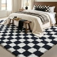 thumbnail image 3 of BERTHMEER 8'x10' Shag Ultra-Soft Area Rugs，Fluffy Rugs Carpets for Living Room Bedroom High-Plie Soft Checkered Rugs, Black White, 3 of 6