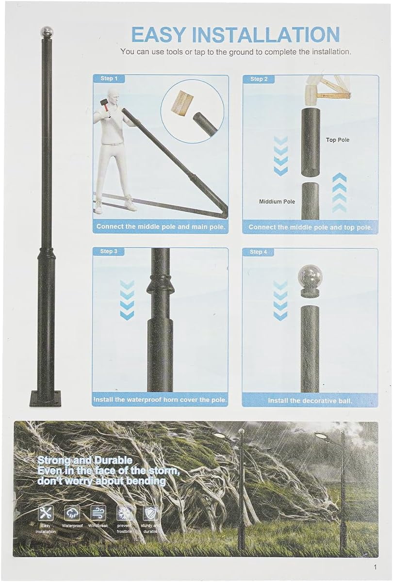 16 Ft Outdoor Lamp Post, Heavy-Duty Metal Street Light Pole Outdoor Galvanized Lamp Post for Street Courtyard Parking Lot Outdoors, Easy Installation