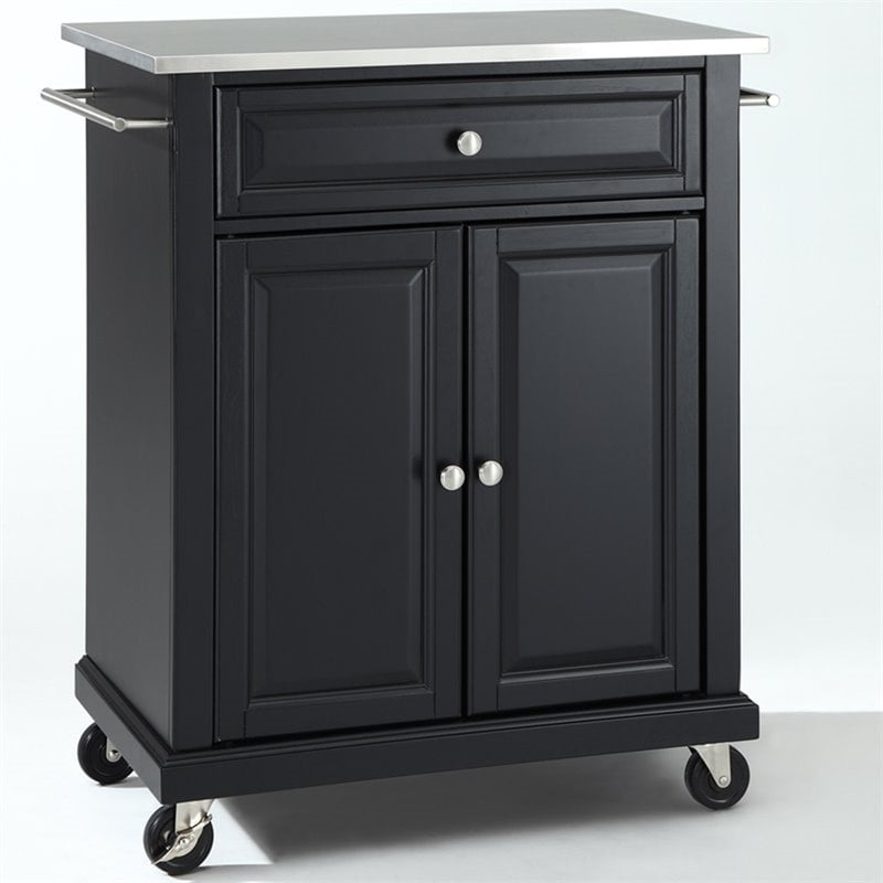 Bowery Hill Stainless Steel Top Kitchen Cart in Black