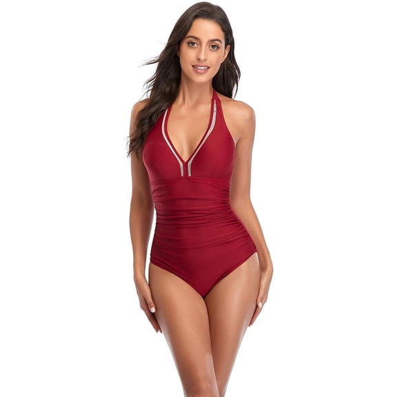 JASGARDE Women's One Piece Swimsuit Tummy Control V Neck Bathing Suits, Push Up Full Coverage Slimming Swimwear