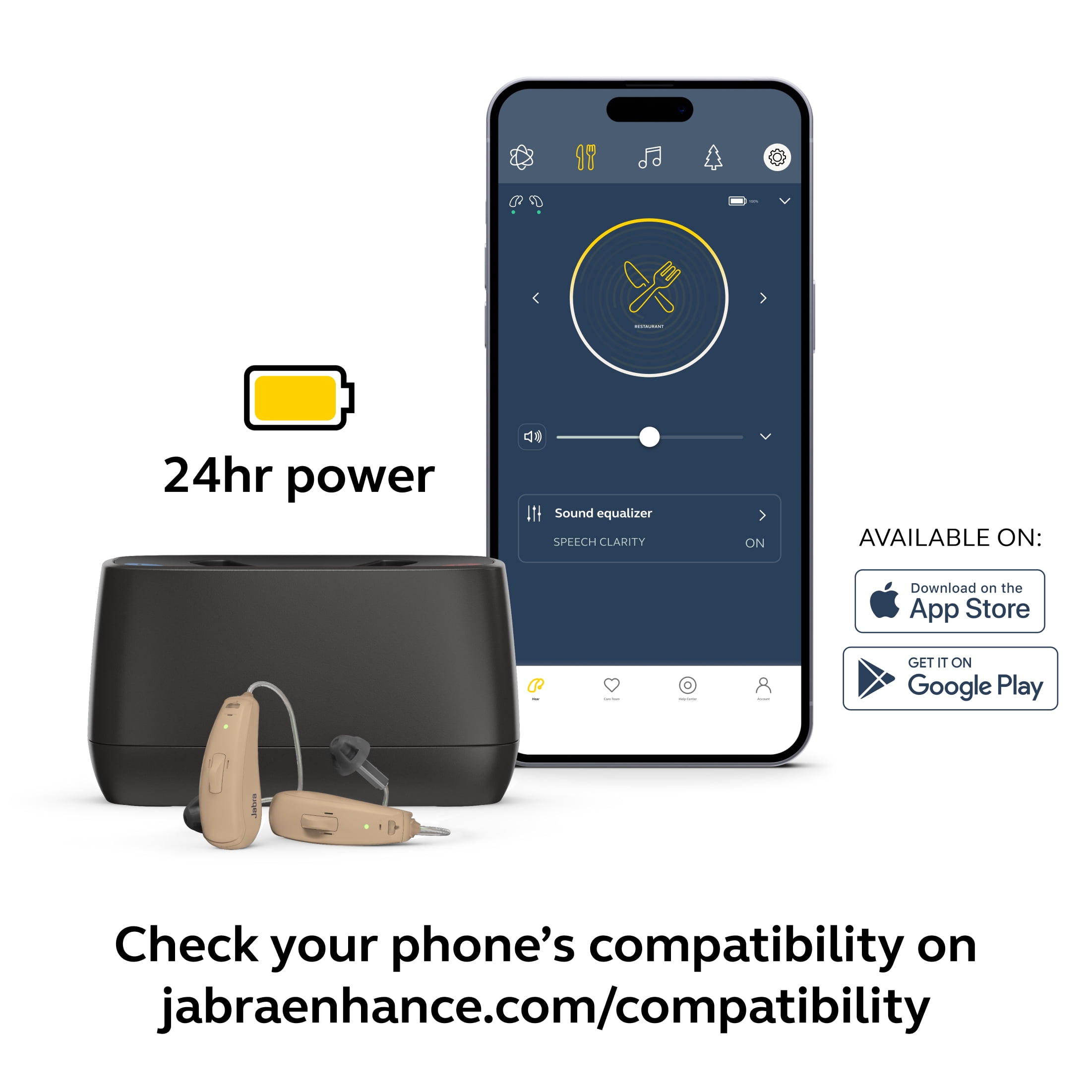 Jabra Enhance Select 50R, Medical-Grade, Behind-the-Ear Hearing Aid with Audiology Care & Bluetooth, Beige