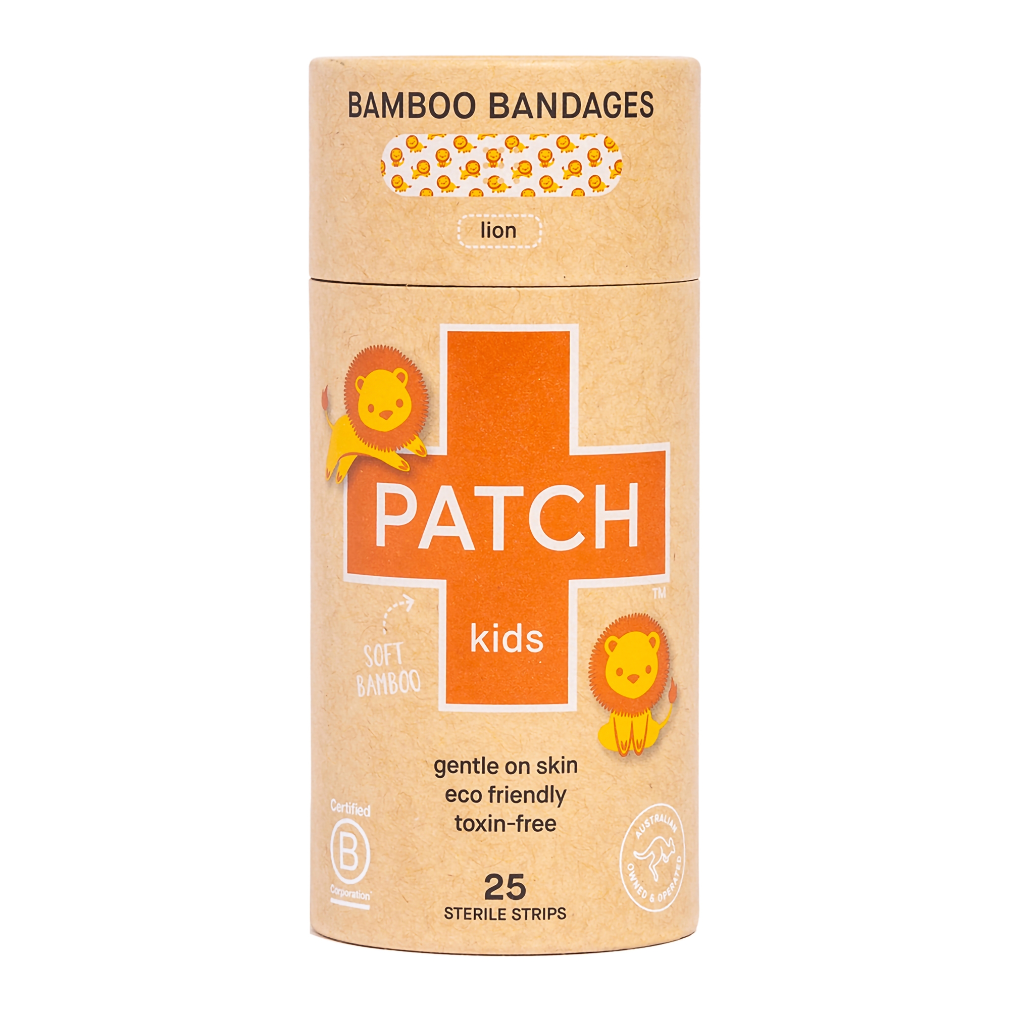 PATCH Kids Bamboo Bandages for Wounds, EcoFriendly Lions, 3/4 in x 3