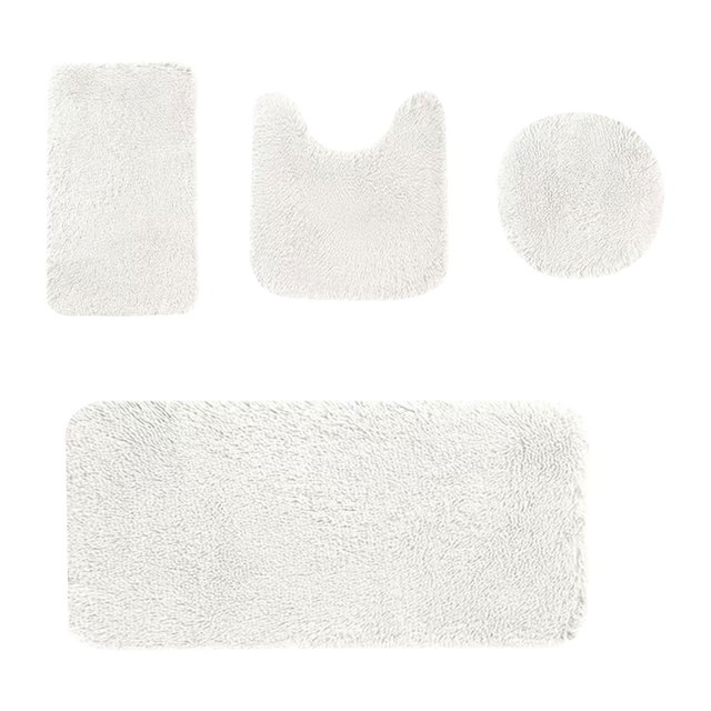 Bathroom Rug Set Floor Mat Plush Non-Slip Water Absorbent Soft Flannel Floor Mats for Toilet Shower Bath Home Decor Bathroom Accessory Under 20$, White