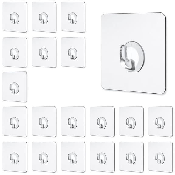20 Pcs Small Adhesive Hooks Clear Adhesive Wall Hooks Removable Hook for Wall Transparent Acrylic Small Sticky Hook Without Nails for Bedroom Office Home Kitchen Bathroom