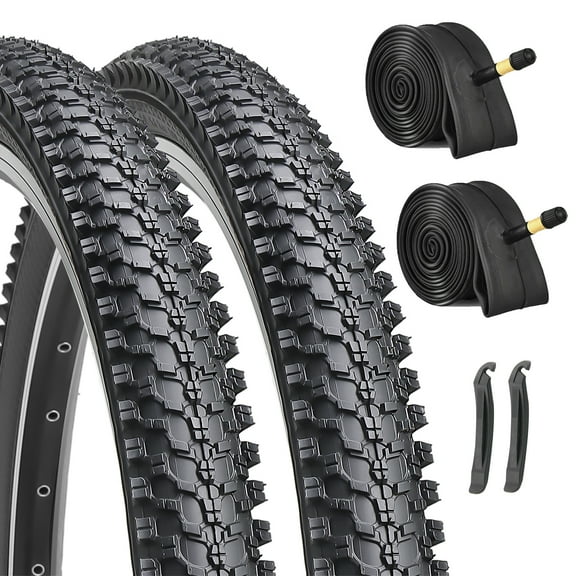 Hycline 2-pack bicycle tire kit, 26 inch foldable replacement tires, plus 2-pack 2-cm bicycle inner tubes and tie rods for mountain bikes