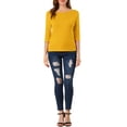 thumbnail image 2 of INSPIRE CHIC Tee-Shirt Classique à Manches Coudées pour Femmes Col Bateau Ajusté m Jaune, 2 of 7