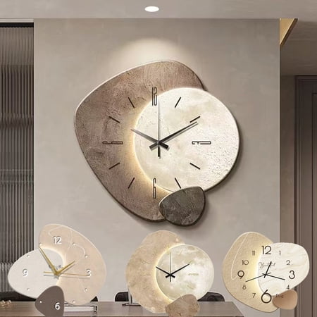 Silent Moon Wall Clock Creative Quiet Wall Clock Digital No Light Version Ready to Install and Use Living Bedroom Decor(C,30CMX30CM) (Model A)