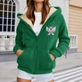 thumbnail image 2 of Luwomo Womens Jackets Winter Warm Zip Up Fleece Hooded Long Sleeve Sweatshirt Cozy Lined Pullover Soft Outdoor Athletic with Pockets Regular Tops Dark Green,3XL, 2 of 4