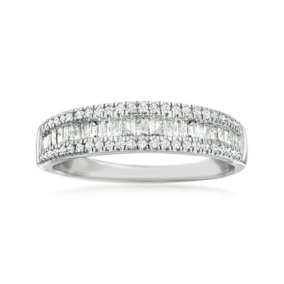 Ross-Simons 0.50 ct. t.w. Baguette and Round Diamond Ring in Sterling Silver, Women's, Adult