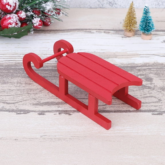 Homoyoyo Vintage Miniature Wood Sled Decoration 2 Pcs Holiday Tabletop Sleigh Ornament