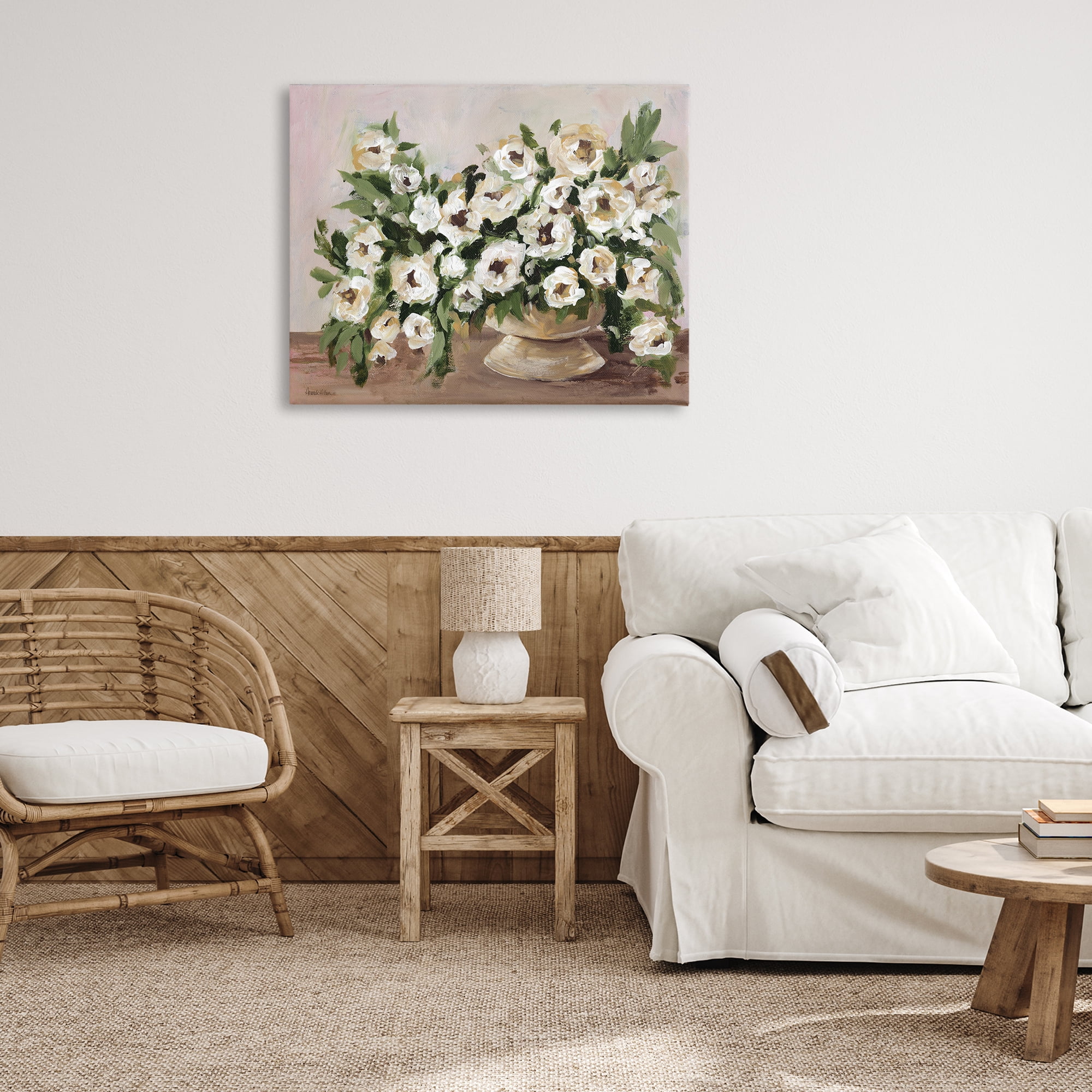 Stupell Industries Traditional Beige Flowers Plants & Flowers Painting Wrapped Canvas Art Print Wall Art, 40 x 30