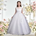 thumbnail image 2 of Miluxas Girl Lace Dress for Kids Wedding Pageant formal Party Long Gown Princess Maxi Tulle Dresses White 15-16 Years, 2 of 8