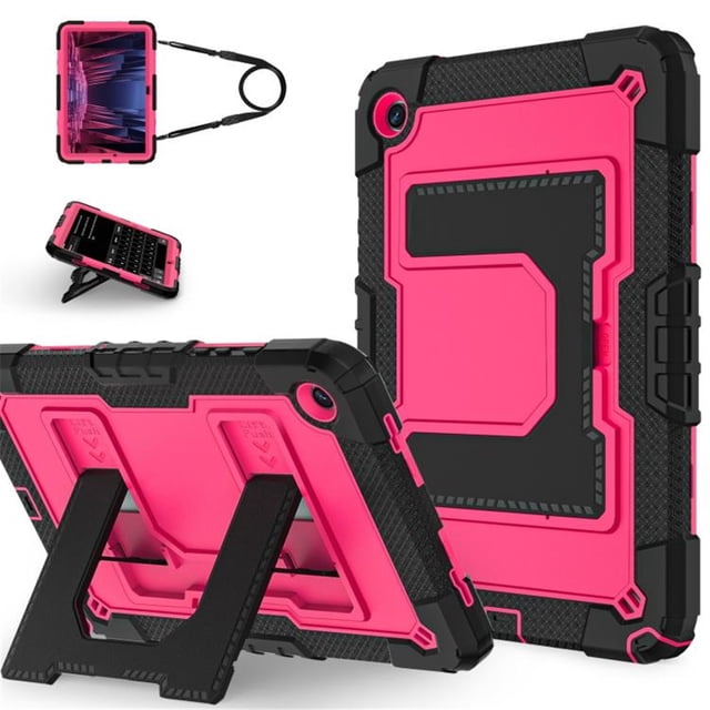 Funda para Samsung Galaxy Tab A11+, Silicona Anti-caída + Capa Protectora de PC con Soporte Grande Oculto, Correa para el Hombro, Funda Protectora Resistente a Golpes y Tres Pruebas para Tablet, Rojo