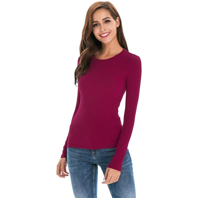 T-Shirts à Manches Longues pour Femmes, Col Rond/col Rond, Rayonne, Ajusté, Extensible