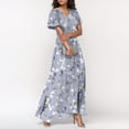 thumbnail image 4 of Fesfesfes Women's Fashion V Neck Floral Print Maxi Dress Summer Short Sleeve Chiffon Flowy Long Dresses for Wedding Guest Garden Party, 4 of 8