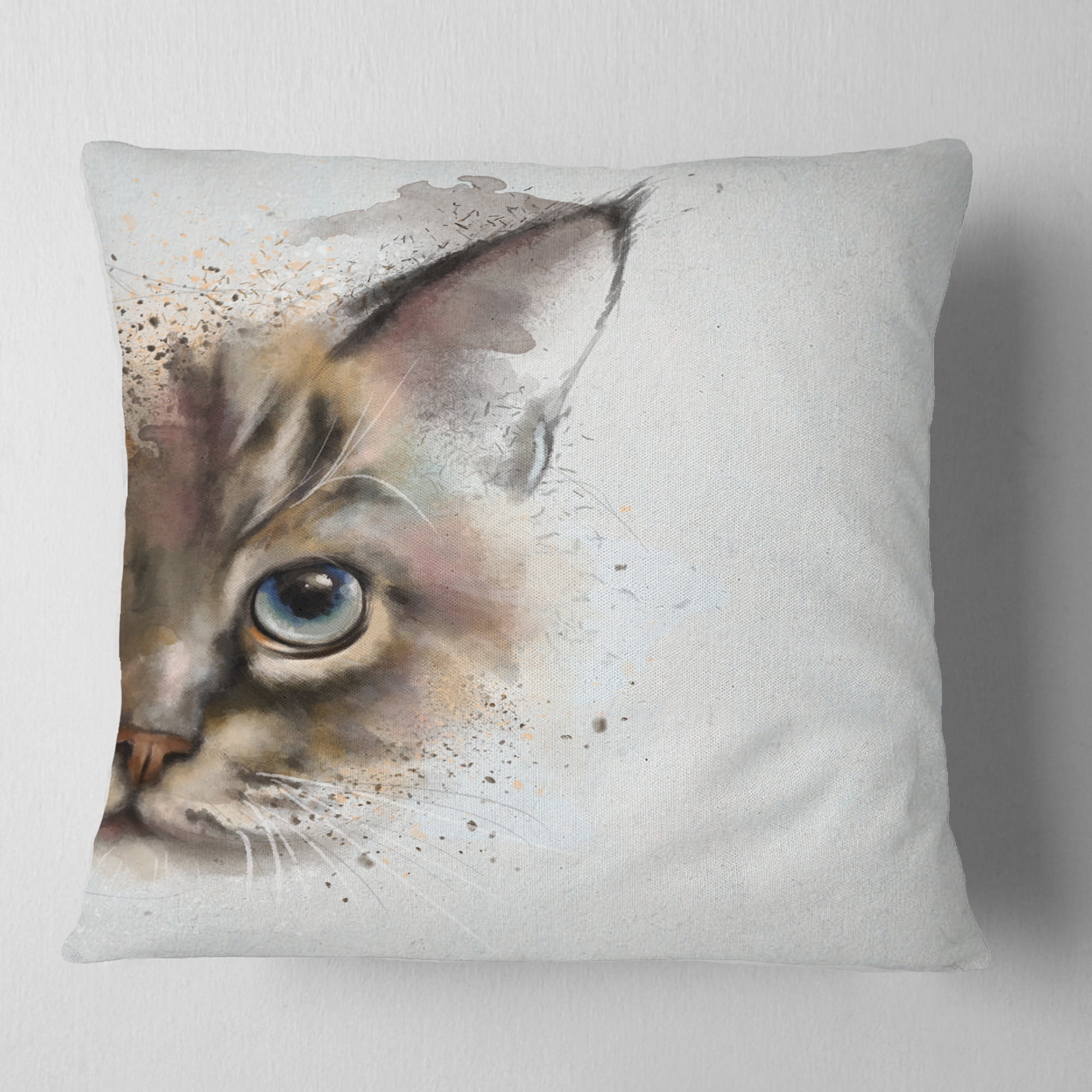Designart Cat Half Face Watercolor - Animal Throw Pillow - 16x16