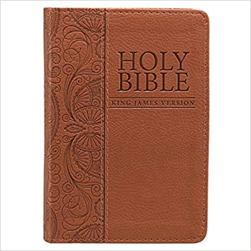KJV Holy Bible, Mini Pocket Bible Tan Faux Leather Bible w/Ribbon