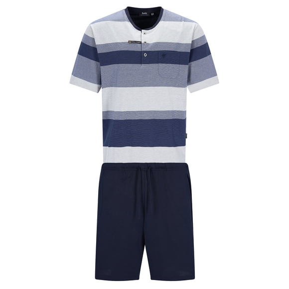 hajo Pijama corto para hombre - confort climático, cuello redondo, pantalón corto, mezcla de algodón Azul/Gris 3XL (XXX-Large)