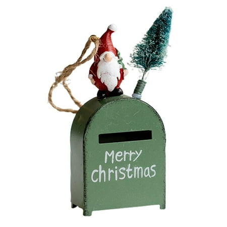 

dianhelloya Mini Xmas Wrought Iron Letterbox Ornaments with Lanyard Pine Xmas Tree Decoration Christmas House Pendant for Party