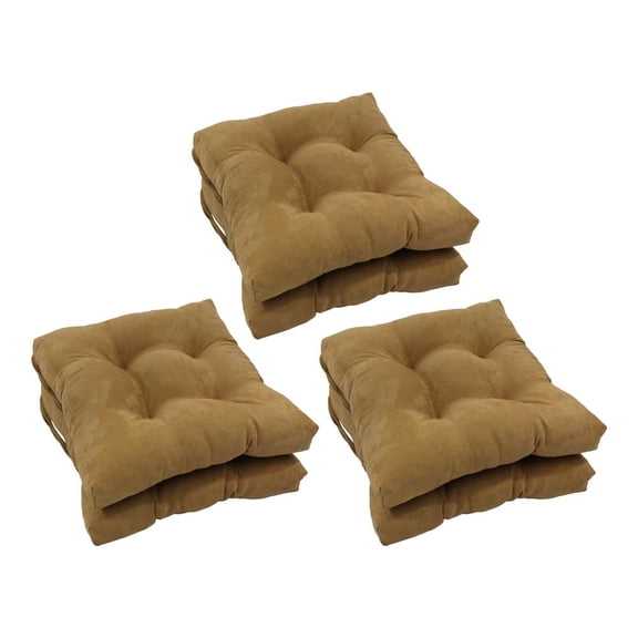 Blazing Needles 16 in. Solid Microsuede Square Tufted Chair Cushions, Camel - Set of 6