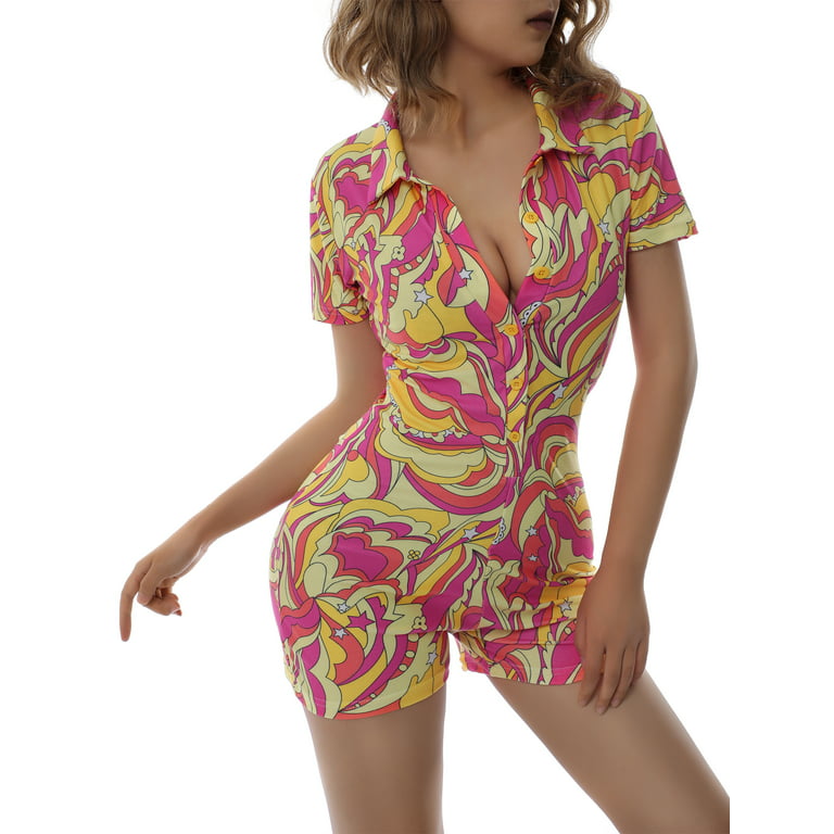 Summer Women Ladies Playsuit Party Jumpsuit Chain Print Colorblock