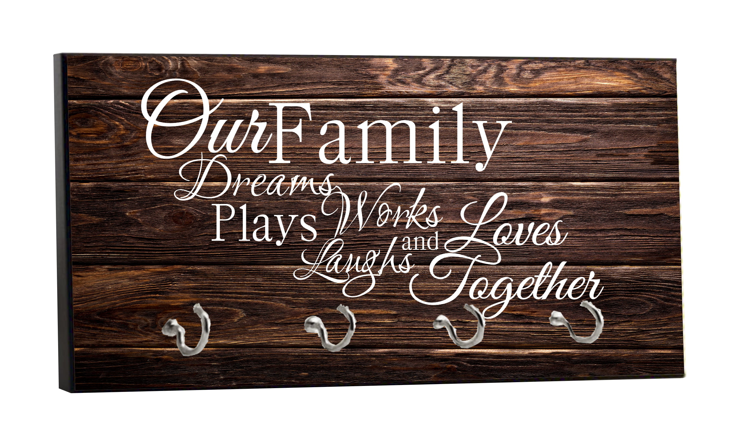 Our Family Loves Together Quote on Wood Print - 5" by 11" Key Hanger